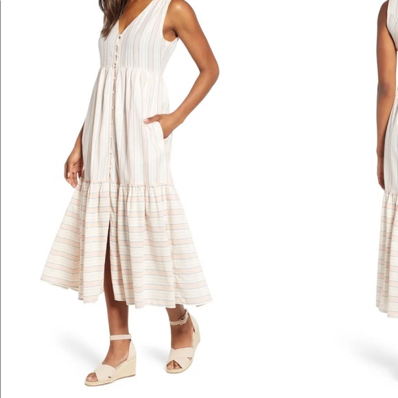 NWT lucky brand Luna cotton sun maxi dress striped summer tiered empire waist - Picture 8 of 15